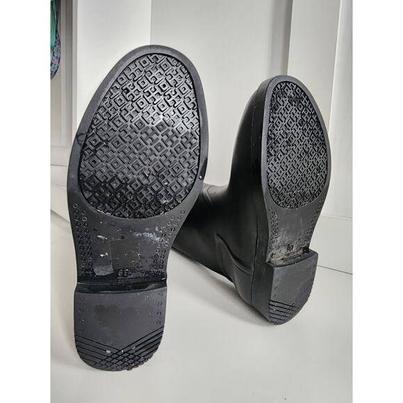 Tory Burch Diana Tall Rubber Rain Boots Womens Size 6 Logo Black Brown Logo - Picture 9 of 11